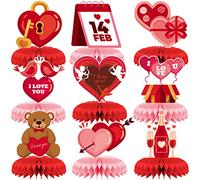 Lot de 9 centres de table en nid d'abeille pour la Saint-Valentin - Décorations de table en forme de cœur pour salle de classe (rouge)