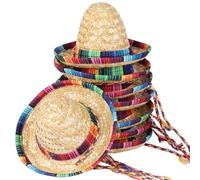 Lot de 9 chapeaux mexicains en paille naturelle pour animaux de compagnie | Décorations de fête mexicaines Fournitures de fête de table pour chiens et chats petits animaux de compagnie