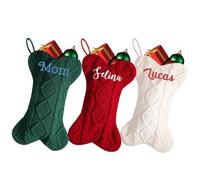 Lot de 9 chaussettes de Noël tricotées en forme d'os avec nom brodé personnalisé de 41,9 cm pour chiens, chats, animaux domestiques