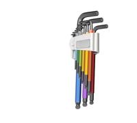 Lot de 9 clés hexagonales en forme de L avec extrémité sphérique, alliage d'acier à haute teneur en carbone, code couleur pour une identification facile de la taille, revêtement noir ergonomique H le