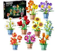 Lot de 9 Collection Botanique Fleurs, Set Construction 3,6 mm, Plantes et Fleurs à Construire, Fleurs Artificielles Décoration Maison Bureau, Cadeau Anniversaire Saint-Valentin Adultes 12+（1362PCS）