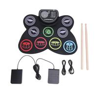 Lot de 9 coussinets épais pour batterie électronique avec deux | Batterie enroulable portable avec 9 pads et deux haut-parleurs pour s'entraîner à la maison avec prise casque et batterie