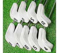 Lot de 9 couvre-clubs hybrides en fer pour droitiers et gauchers (4-9, P, A, S) - Long cou - Blanc - Pour lanceur Cleveland, rail en T Cobra, Wilson Lauch Pad