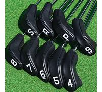 Lot de 9 couvre-clubs hybrides en fer pour droitiers et gauchers (4-9, P, A, S) - Long cou - Noir - Pour lanceur Cleveland, rail en T Cobra, Wilson Lauch Pad