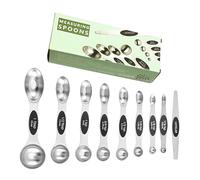 Lot de 9 cuillères à mesurer magnétiques puissantes en acier inoxydable avec gradué en grammes - Cuillère à assaisonner quantitative à double tête (noir)