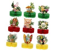 Lot de 9 Décoration de Table Hawaïenne - Centre de Table Nid d'Abeille Flamant Rose 7,5 Pouces - Accessoires de Fête Tropicale Luau pour Anniversaire, Été, Plage & Mariage