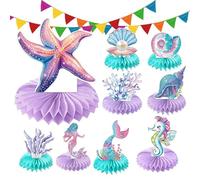 Lot de 9 décorations 3D en nid d'abeille en forme de sirène, décoration de table du monde sous- , 18 trombones, décorations de sirène sur le thème de la mer pour la maison, un anniversaire, un