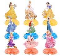 Lot de 9 décorations d'anniversaire mignonnes sur le thème de la princesse 3D, décorations de fête d'anniversaire en nid d'abeille pour décorations de table, accessoires de fête