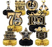 Lot de 9 décorations de 75e anniversaire pour hommes et femmes, décorations de table d'anniversaire de 75 ans, centres de table Cheers to 1950, noir et doré