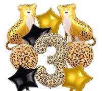 Lot de 9 décorations de fête d'anniversaire Beast Leopard - Décoration de 3ème anniversaire pour garçon et fille - Ballons léopard en aluminium - Ballons guépard pour safari - Décoration de fête