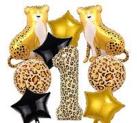 Lot de 9 décorations de fête d'anniversaire Beast Leopard pour 1er anniversaire garçon fille, ballons en aluminium, ballons en forme de guépard, pour décoration de fête d'anniversaire safari