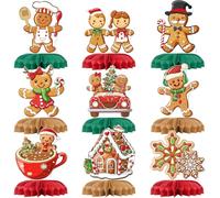 Lot de 9 décorations de fête de Noël en pain d'épices 3D en nid d'abeille, décorations de Noël sur le thème du pain d'épices, centres de table pour tables utilisées pour révéler le sexe du sexe