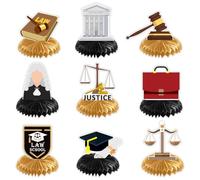 Lot de 9 décorations de fête en papier nid d'abeille pour l'école de droit, décoration de table sur le thème des félicitations, des avocats et des diplômés