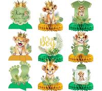 Lot de 9 décorations de fête prénatale Le Roi Lion - A Little King Is On His Way - Centre de table safari pour tables - Décorations de révélation du sexe du Roi Lion