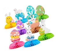 Lot de 9 décorations de fête printanières avec lapins et œufs - En forme d'animal - Pour table - Prêt à l'emploi - Deck de vacances