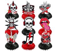 Lot de 9 décorations de fête Rock and Roll des années 1950 en papier nid d'abeille, décoration de table pour fête d'anniversaire sur le thème de la musique rock des années 50
