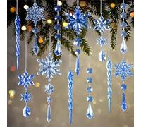 Lot de 9 décorations de Noël à suspendre en forme de flocon de neige en cristal acrylique avec pendentifs en forme de goutte pour chandelier au pays des merveilles d'hiver