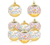 Lot de 9 décorations de Noël avec boules rouges pailletées et éléments de nœud, construction en plastique avec cordes de suspension pour arbre et couronne (3)