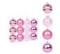 Lot de 9 décorations de Noël avec boules rouges pailletées et éléments de nœud, construction en plastique avec cordes de suspension pour arbre et couronne (5)