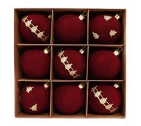 Lot de 9 décorations de Noël floquées Flocon de neige Rouge 8 cm
