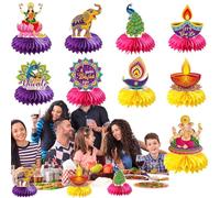 Lot de 9 décorations de table en papier pour Diwali, décorations de bureau double face, lumières en nid d'abeille pour fêtes à Diwali