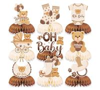 Lot de 9 décorations de table pour fête prénatale sur le thème de l'ours en peluche en nid d'abeille pour révélation du sexe du sexe (style B)