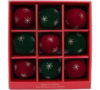 Lot de 9 décorations en velours en plastique 8 cm - Flocon de neige | Texture velours doux, plastique incassable, taille de 8 cm, couleurs rouge et vert, motif flocon de neige