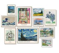 Lot de 9 décorations murales éclectiques vintage - Impressions éclectiques abstraites Matisse Van Gogh Claude Monet Maximaliste - Peinture artistique célèbre - Poster tendance pour chambre esthétique,