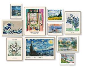 Lot de 9 décorations murales éclectiques vintage - Impressions éclectiques abstraites Matisse Van Gogh Claude Monet Maximaliste - Peinture artistique célèbre - Poster tendance pour chambre esthétique,