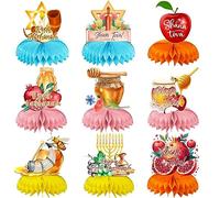 Lot de 9 décorations Rosh Hashana en nid d'abeille, centre de table Shana Tova Pomme Miel Rouge Grenade Décoration de table pour Rosh Hashana Juif Décoration de fête du Nouvel An