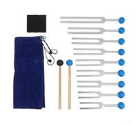 Lot de 9 diapasons pour thérapie des chakras et méditation, offrant des fréquences précises de 174 Hz à 963 Hz avec aluminium et design portable