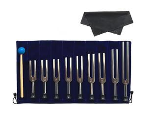 Lot de 9 diapasons solfège pour thérapie par le son, avec diapasons en aluminium, maillet, pochette de rangement et chiffon de nettoyage, pour séances à la maison ou en cabinet