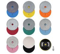 Lot de 9 disques de polissage diamantés secs de 125 mm - Grains : 50, #100, #200, #400, #800, #1500 et #3000 - Avec plaque de support M14 - Pour granit, marbre, pierre artificielle, quartz - Pour