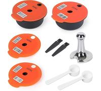 Lot de 9 dosettes de café réutilisables pour Ta*ssimo avec tamper | Capsules de café réutilisables rechargeables en acier inoxydable avec 4 couvercles en silicone 60/180/200/220 ml Compatible