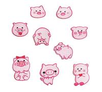 Lot de 9 écussons thermocollants mignons pour sacs à dos, vestes, vêtements brodés en tissu à coudre Motif cochons roses