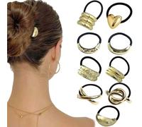 Lot de 9 élastiques à cheveux géométriques en métal doré pour cheveux épais - Élastiques à cheveux métalliques polyvalents pour femmes et filles,Accessoires pour cheveux au quotidien, au travail