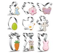 Lot de 9 emporte-pièces de Pâques en forme de poussin, carotte, œuf, lapin, papillon, lapin, croix, fleurs, en acier inoxydable, kit de pâtisserie sur le thème des vacances