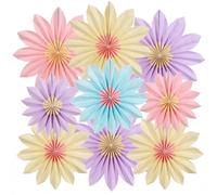 Lot de 9 éventails en papier - Guirlande à suspendre - Bleu, rose, violet et jaune - Éventail en papier - Décoration de fête pour mariage, anniversaire, décoration de table, salle de te