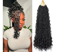 Lot de 9 extensions de cheveux sénégalais pré-torsadés au crochet avec extrémités bouclées au crochet de 35,6 cm pour femme noire, noir naturel (1B)