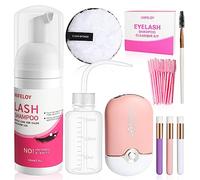 Lot de 9 extensions de cils pour un usage domestique en salon - Shampooing pour les yeux - USB miniature - Sèche-cils - Brosses à cils jetables - Brosses à mascara - Pinceaux de nettoyage - Bouteille