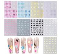 Lot de 9 feuilles d'autocollants 3D pour ongles en forme d'étoile à cinq pointes