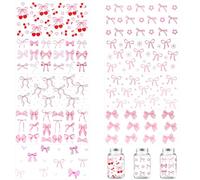 Lot de 9 feuilles d'autocollants de transfert DTF, nœud rose pour bouteille d'eau en verre de 473,6 g, décorations artisanales