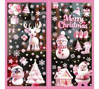 Lot de 9 feuilles d'autocollants pour fenêtre de Noël Père Noël, bonhomme de neige, pingouin, cerf, flocon de neige
