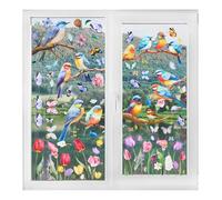 Lot de 9 feuilles d'autocollants pour fenêtre d'été - Motif printemps - Double face - Fleurs - Oiseau - Réutilisables - Décoration de fenêtre pour verre, chambre d'enfant, salle de bain - Été