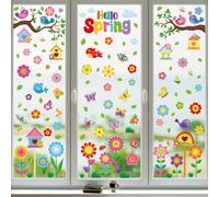 Lot de 9 feuilles de 127 autocollants amovibles double face avec fleurs, papillons, oiseaux, nichoirs pour fenêtres en verre, maison, salle de ureau, décorations de Pâques