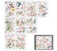 Lot de 9 feuilles de 69 autocollants pour fenêtre - Printemps - Fleurs - Oiseau - Statiques - Décoration de printemps - Décoration créative pour verre - Décoration de fenêtre