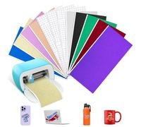 Lot de 9 feuilles de vinyle intelligent à paillettes permanentes pour Cricut Joy, 14 x 30,5 cm, Shimmer Smart avec 3 traceurs, film de transfert autocollant en vinyle pour traceur de téléphone