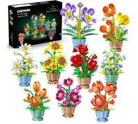 Lot de 9 Fleurs Miniatures à Construire - Kit Botanique DIY avec Pots, Blocs 3,6 mm, Décoration Créative Cadeau Femme