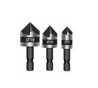 Lot de 9 forets hexagonaux à chanfreiner hexagonal à cinq poires à 90 degrés en acier au carbone pour le travail du bois (tige exagonale)