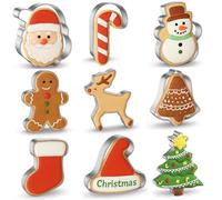 Lot de 9 grands emporte-pièces de Noël en acier inoxydable, bonhomme en pain d'épices, arbre, flocon de neige, canne à sucre, Père Noël, bonhomme de neige, renne, chapeau de Père Noël et clochette